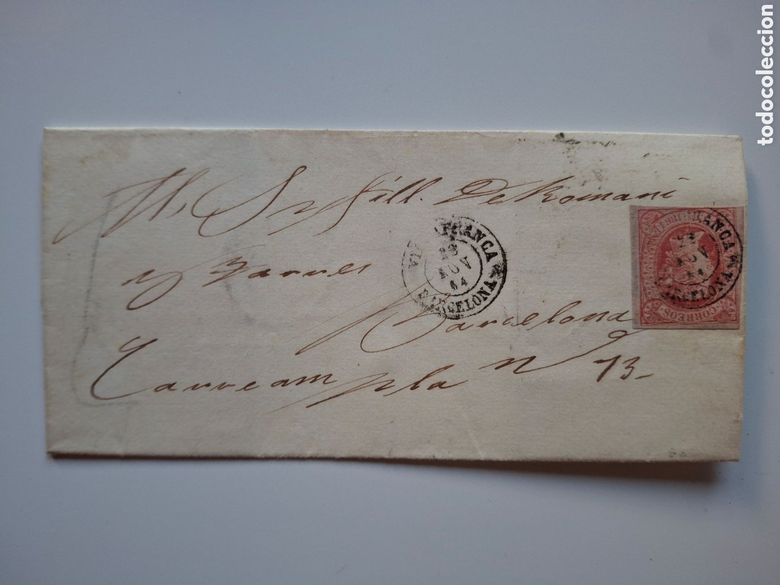 Sellos: 1864 Envuelta Vilafranca a Barcelona