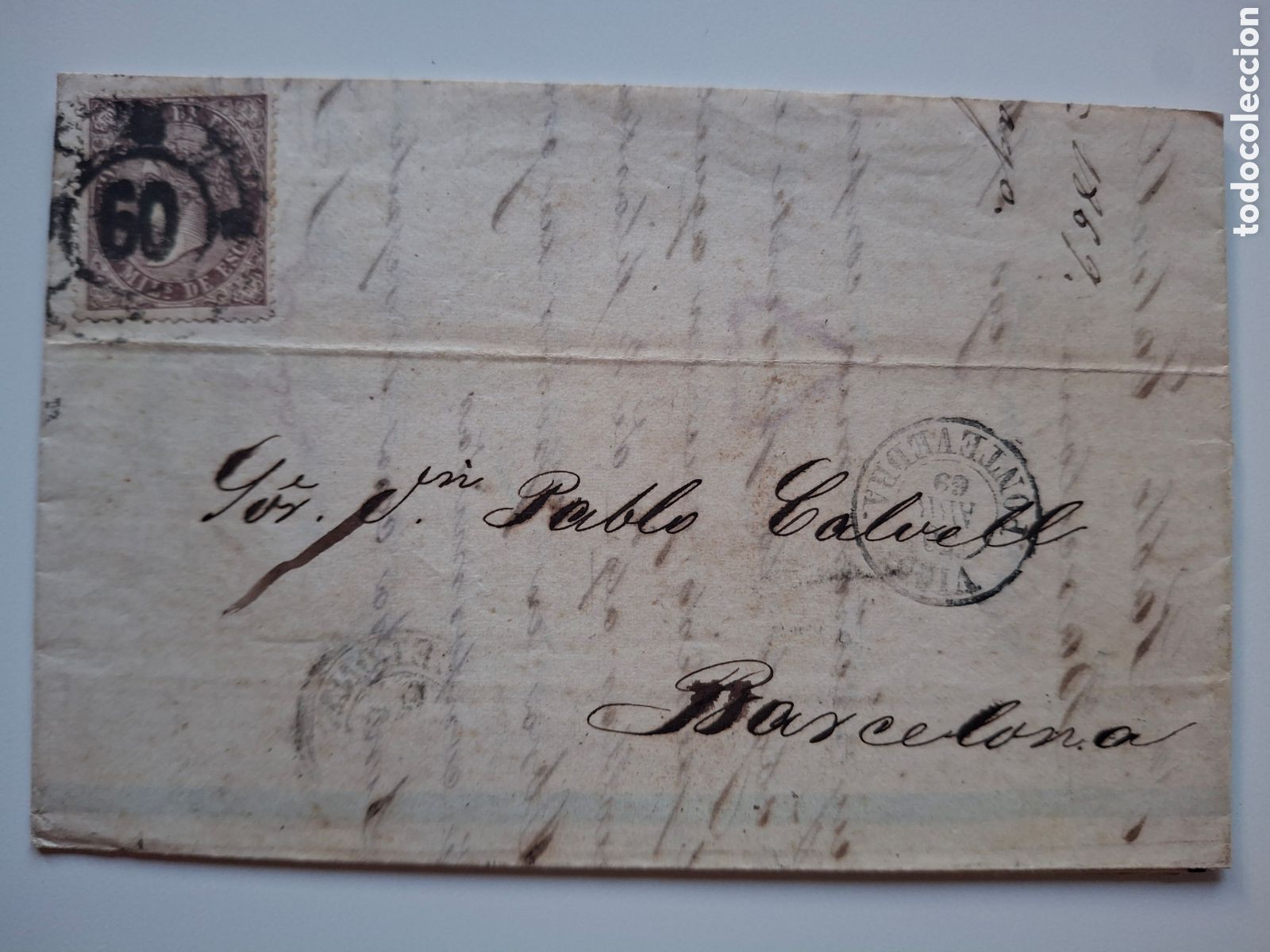 Sellos: 1869 Carta Vigo a Barcelona
