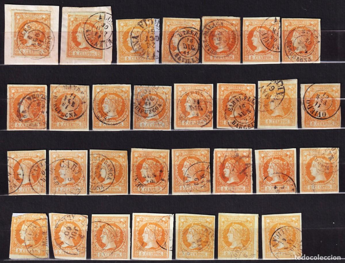 Sellos: ESPA&Ntilde;A, 1860-1861 EDIFIL N&ordm; 52, 4 cu. naranja. [Fechadores.]