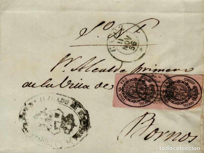 Sellos: FA1074B, HISTORIA POSTAL. 1856, 11 de noviembre. Pliego oficial remitido de C&aacute;diz a Bornos