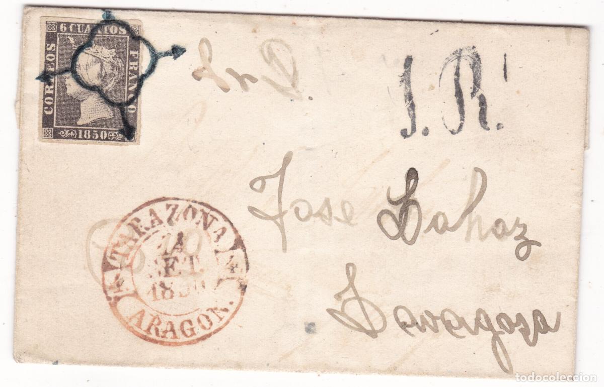 Sellos: FC4-37- ENVUELTA TARAZONA-ZARAGOZA 1850 . Ara&ntilde;a Azul
