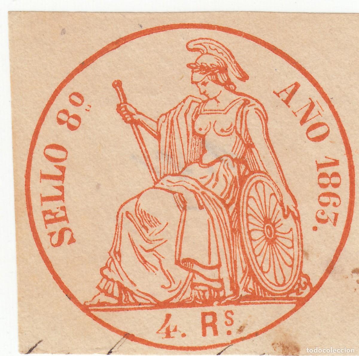 Briefmarken: 1863 SELLO POLIZA FISCAL 8&ordm; 4 RLS EQUIVALENTE AL PAPEL SELLADO ALEMANY N&ordm; 35