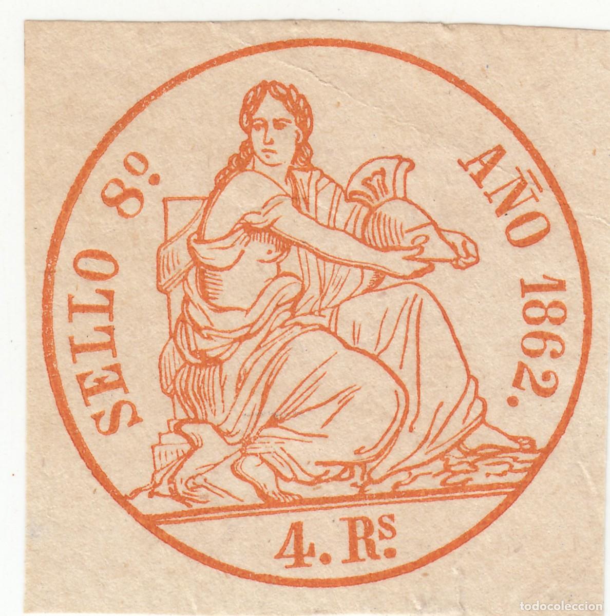 Briefmarken: 1862 SELLO POLIZA FISCAL 8&ordm; 4 REALES EQUIVALENTE AL PAPEL SELLADO ALEMANY N&ordm; 26