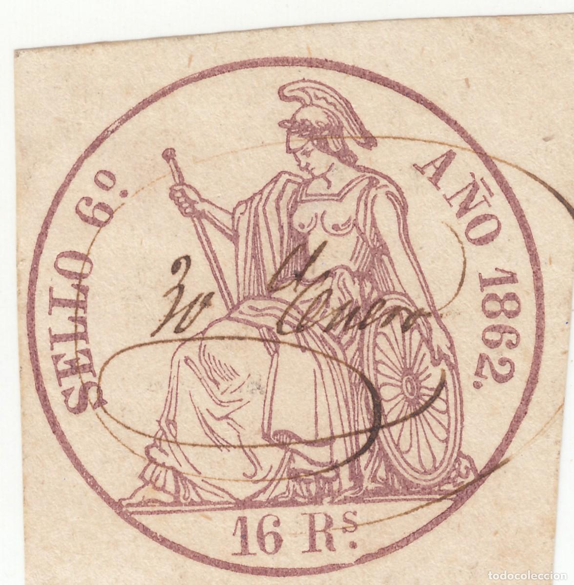 Timbres: 1862 SELLO POLIZA FISCAL 6&ordm; 16 REALES EQUIVALENTE AL PAPEL SELLADO ALEMANY N&ordm; 28