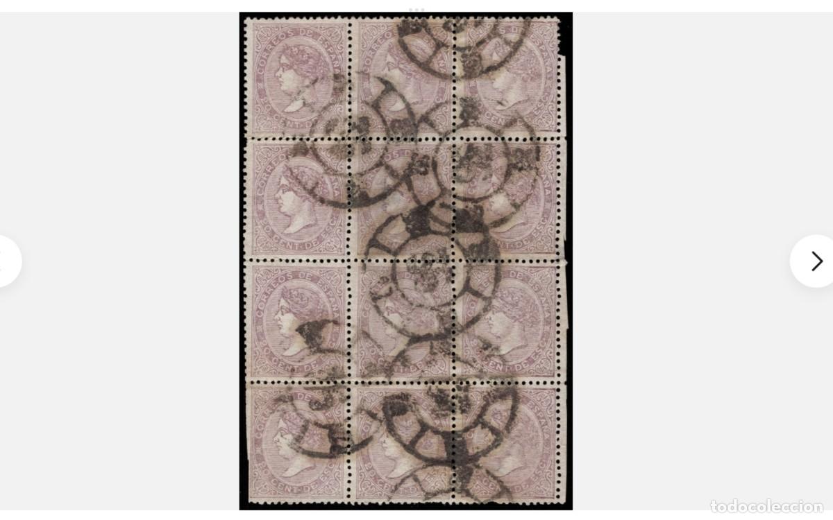 Sellos: ESPA&Ntilde;A - 1867 - ISABEL II - EDIFIL 92 - BLOQUE DE 12 - LUJO - MUY BIEN CENTRADOS