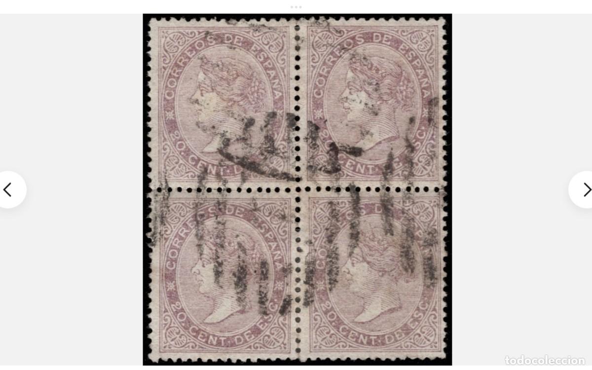 Sellos: ESPA&Ntilde;A - 1867 - ISABEL II - EDIFIL 92 - BLOQUE 4 - LUJO - MUY BIEN CENTRADOS