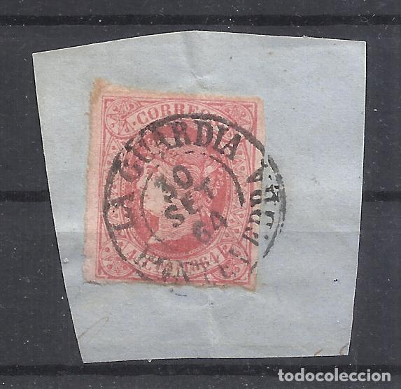 Briefmarken: isabel II fechador 1864 LA GUARDIA PONTEVEDRA SOBRE FRAGMENTO
