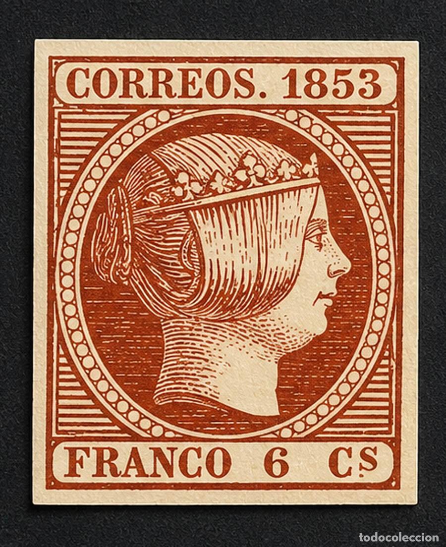 Sellos: Edifil 17, 1853, Isabel II, 6 cuartos, falso filat&eacute;lico