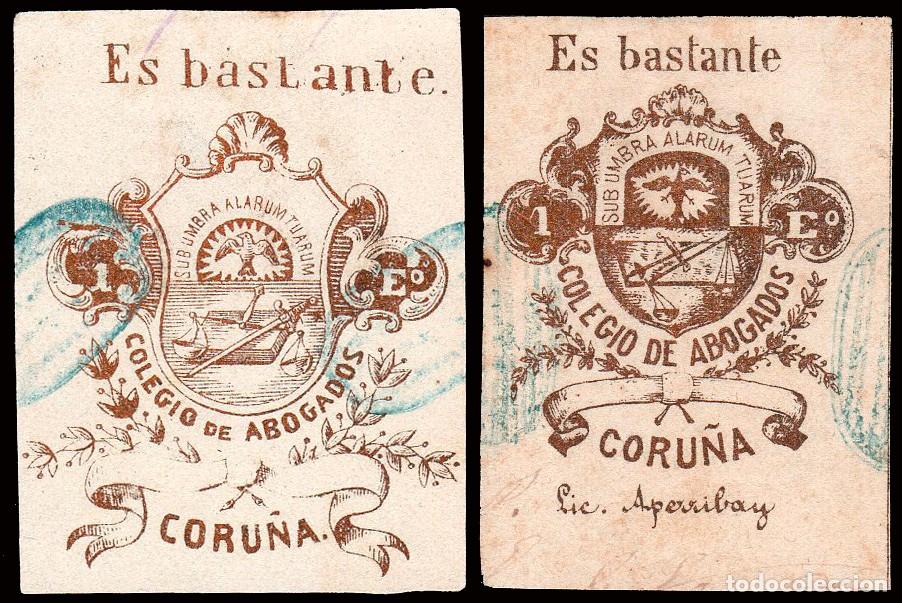 Sellos: Espa&ntilde;a - Fiscales - Siglo XIX - Abogados - 2 valores Corula &rdquo;Pro Colegio Abogados - 1 escudo&rdquo;