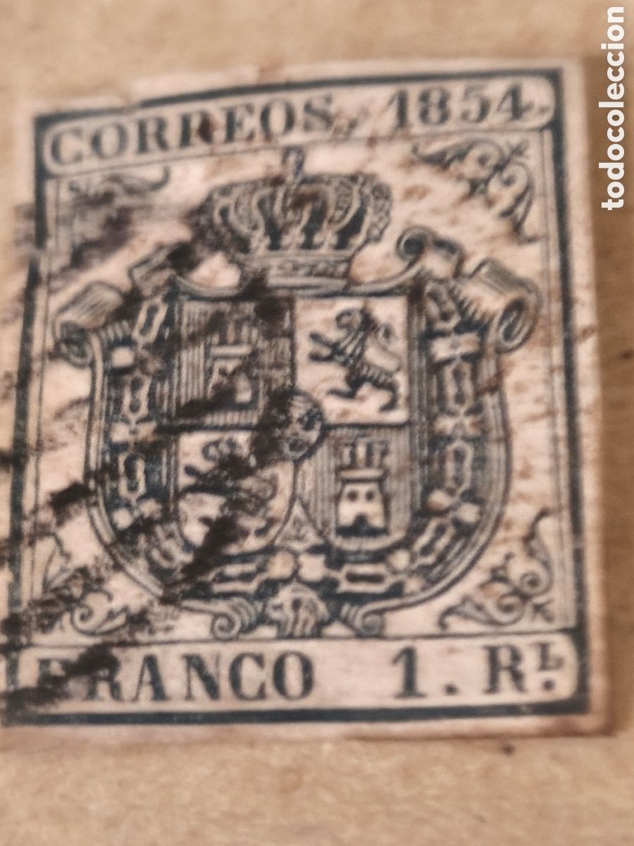 Sellos: Sello cl&aacute;sico de Espa&ntilde;a n 34!usado parrilla negra muy escaso papel fino ,ver
