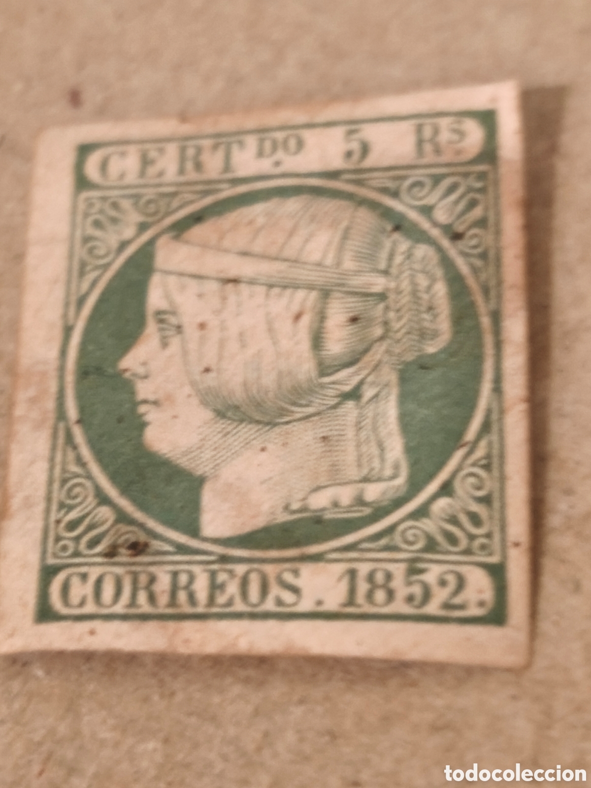 Sellos: Sello cl&aacute;sico de Espa&ntilde;a n 15 nuevo con su goma** muy escaso ,5 reales verde ,ver
