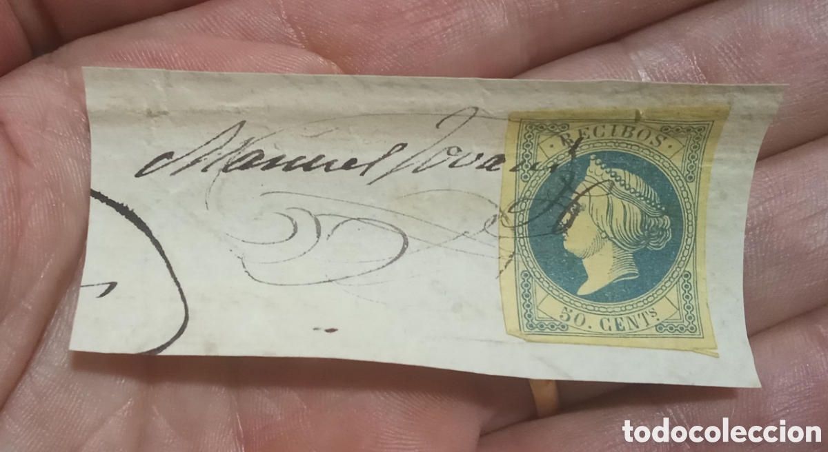Sellos: Sello / Timbre fiscal. Isabel II. 50 cents. Sobre 1866.