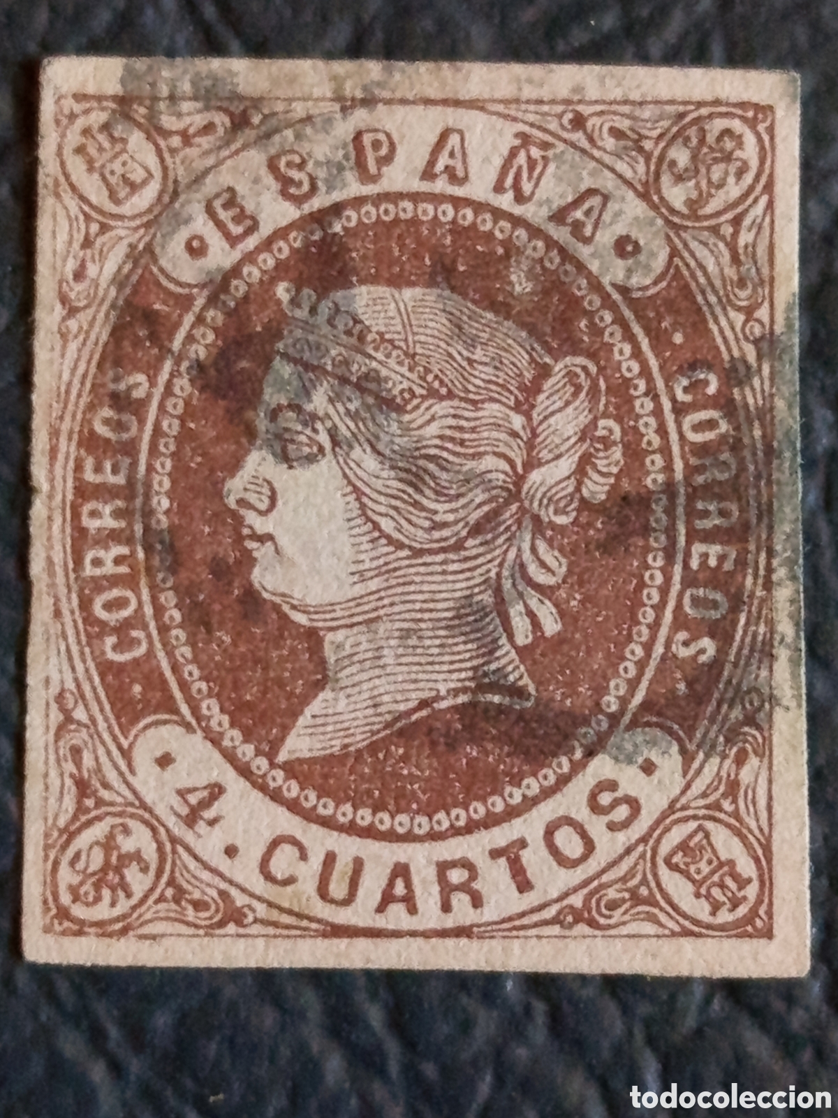 Sellos: Espa&ntilde;a 1862 &middot; Isabel II &middot; 4 Cuartos &middot; Casta&ntilde;o &middot; Sin dentar &middot; Edifil 58 &middot; Usado