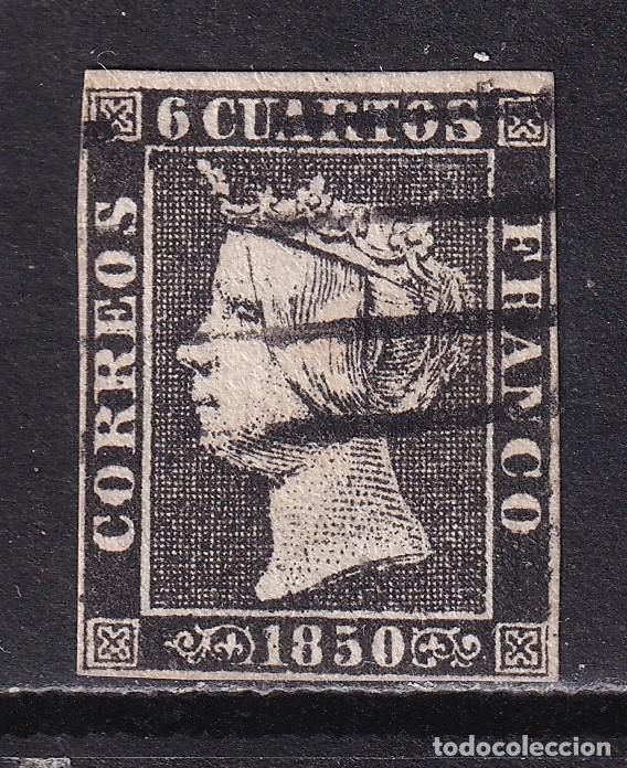 Sellos: 1850 ISABEL II. 6 CUARTOS TIPO I BARRAS MADRID. VER.