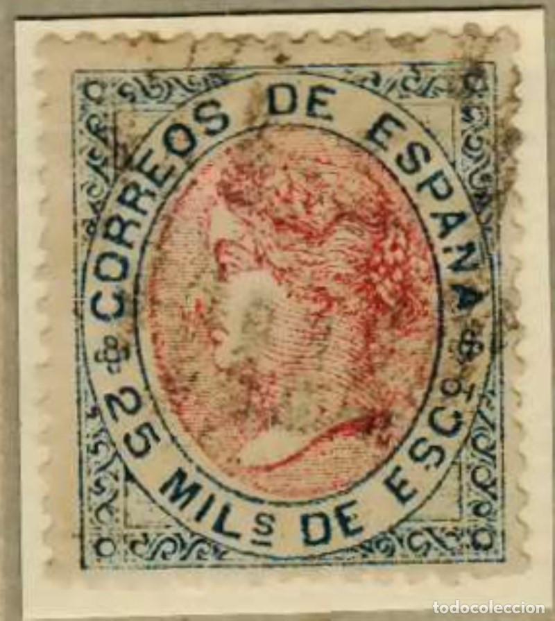 Sellos: FA2709. Emision 1-07-1867. Valor de 25 mil&eacute;simas cancelado con parrilla con cifra