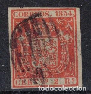 Sellos: PC789 Sellos Espa&ntilde;a a&ntilde;o 1854 Edifil 25&ordm; sello original en usado MARQUILLA ROIG v.c. 147 &euro;