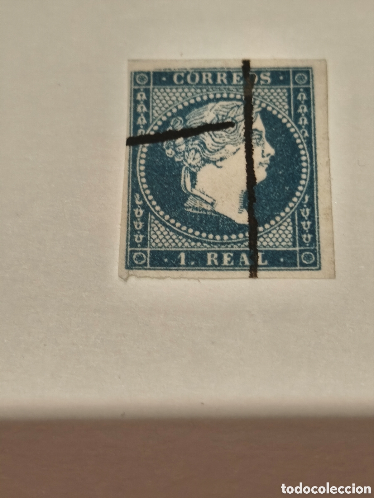 Sellos: Sello cl&aacute;sico de Espa&ntilde;a n 49 usado matasellos a pluma ,1 real azul escaso ver