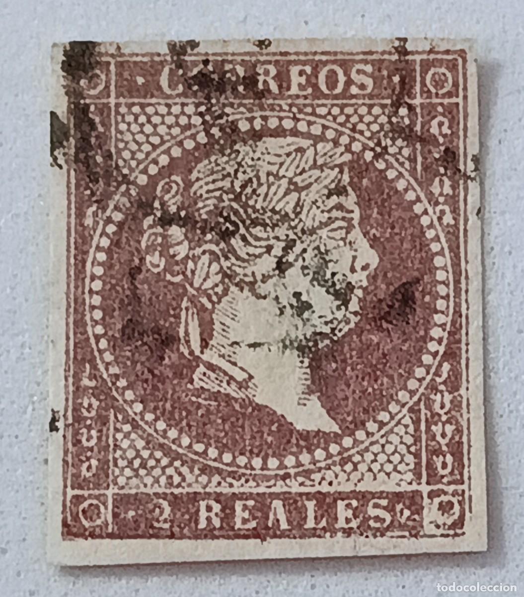 Sellos: Sello Espa&ntilde;a 1855, edifil 50, 2 reales.