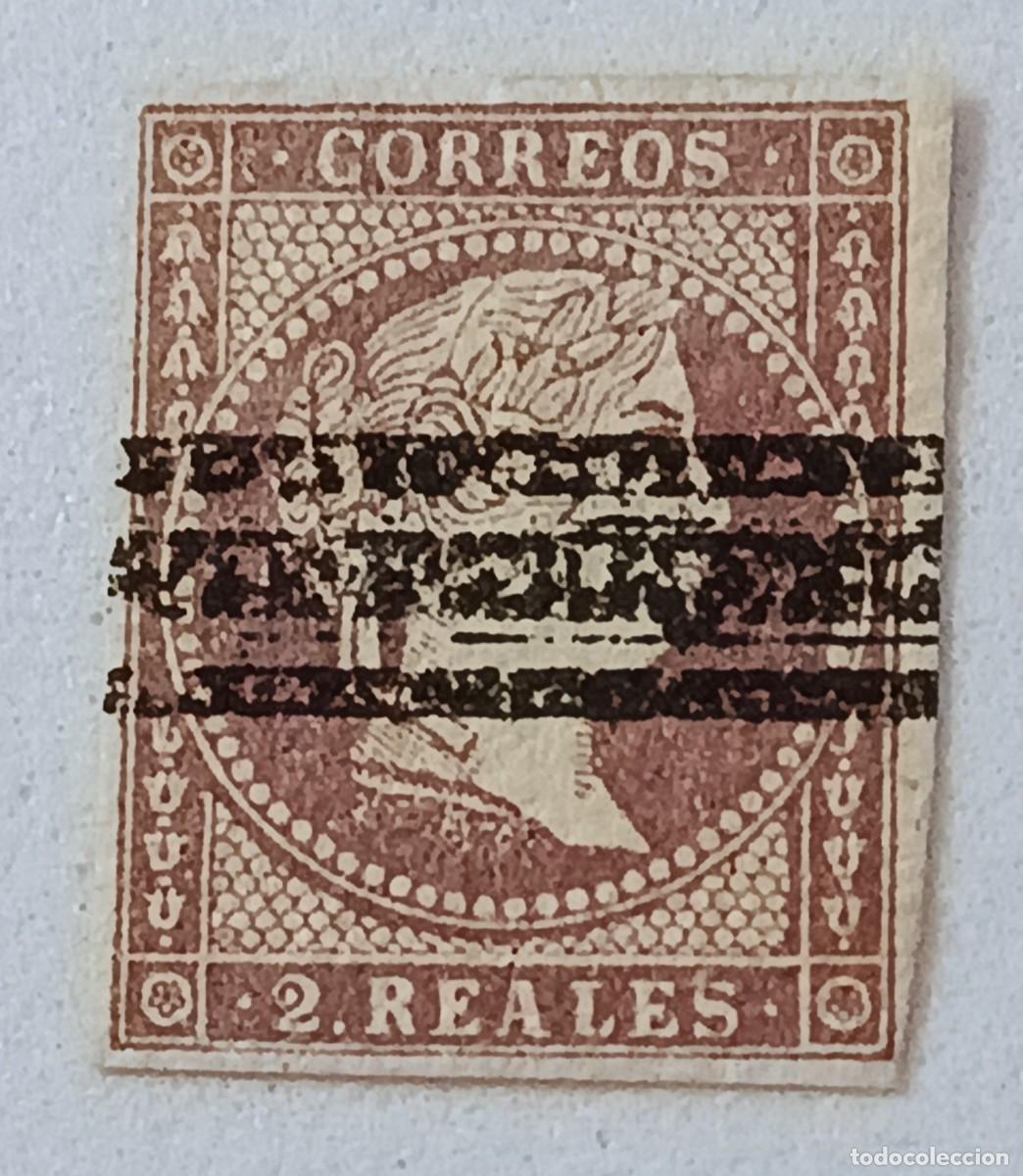 Sellos: Sello Espa&ntilde;a 1855, edifil 50, 2 reales. barrado