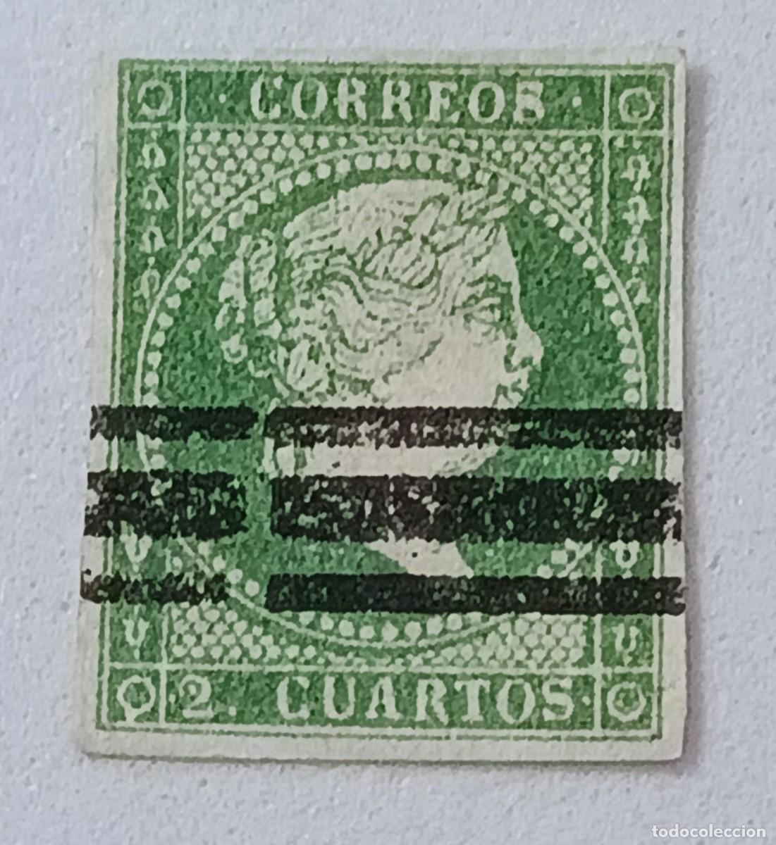 Sellos: Sello Espa&ntilde;a 1855, edifil 47, 2 cuartos. barrado