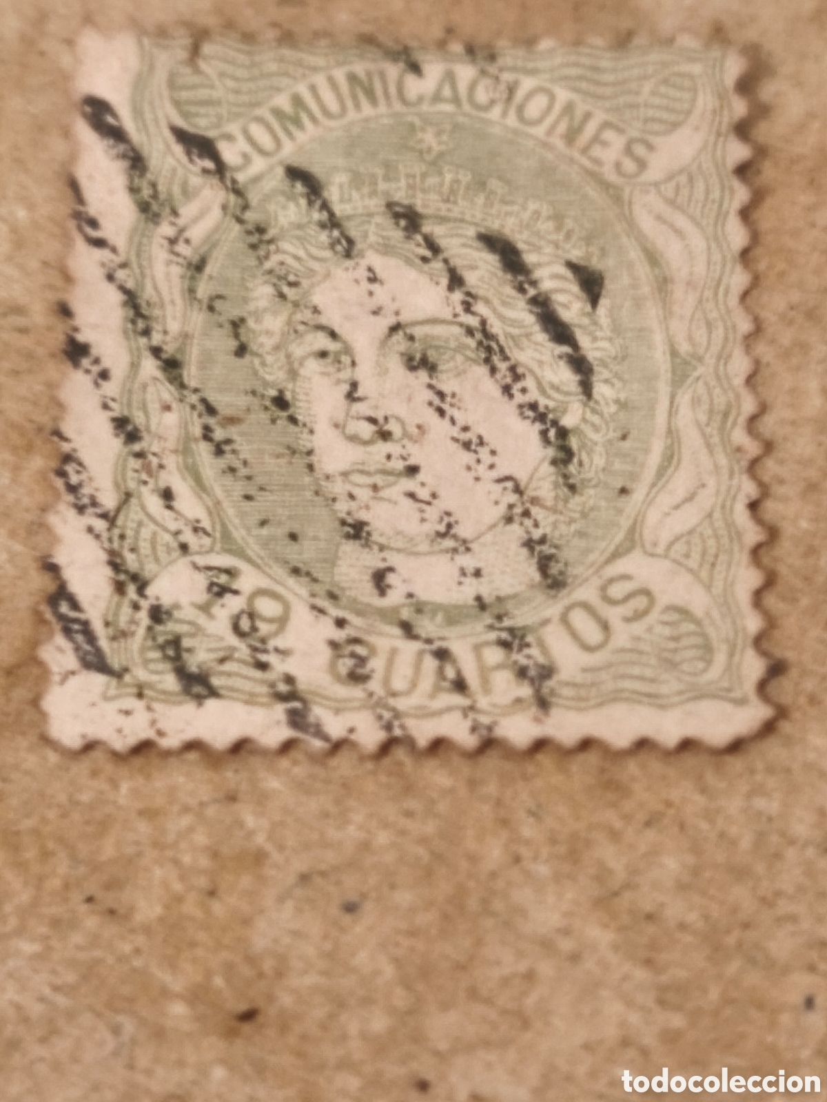 Sellos: Sello cl&aacute;sico de Espa&ntilde;a n 114 usado parrilla de rombo negra ,19 cuartos verde ver imagenes