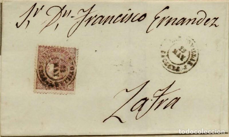 Sellos: FA0630M. HISTORIA POSTAL. 1869, 22 de mayo. Garrovillas a Zafra