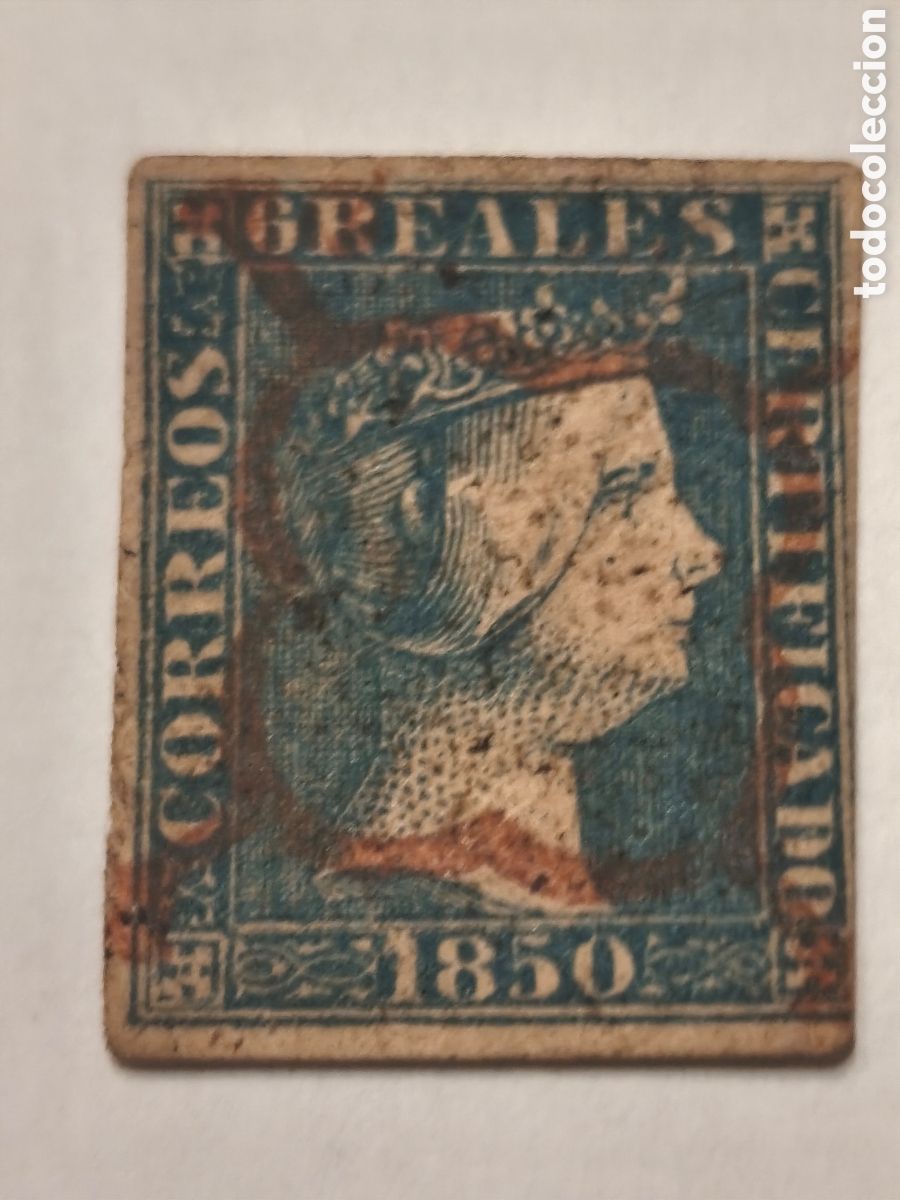 Sellos: Sello cl&aacute;sico de Espa&ntilde;a n 4 idsdommatasellos ara&ntilde;a roja muy escasa ,6 reales azul ver imagenes