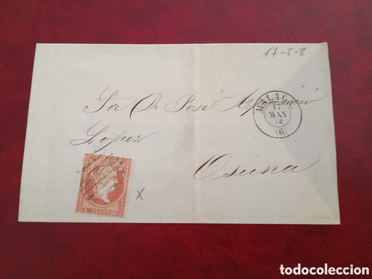 Sellos: ESPA&Ntilde;A 1858 - REINA ISABEL II - SOBRE CIRCULADO DE M&Aacute;LAGA A OSUNA