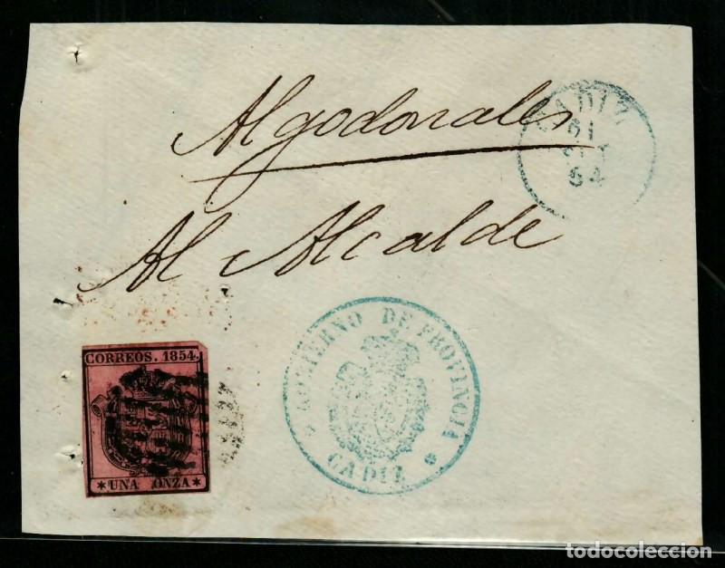 Sellos: FA1464C, HISTORIA POSTAL. 1854, 21 de septiembre. Frontal de Pliego oficial de C&aacute;diz a Algodonales