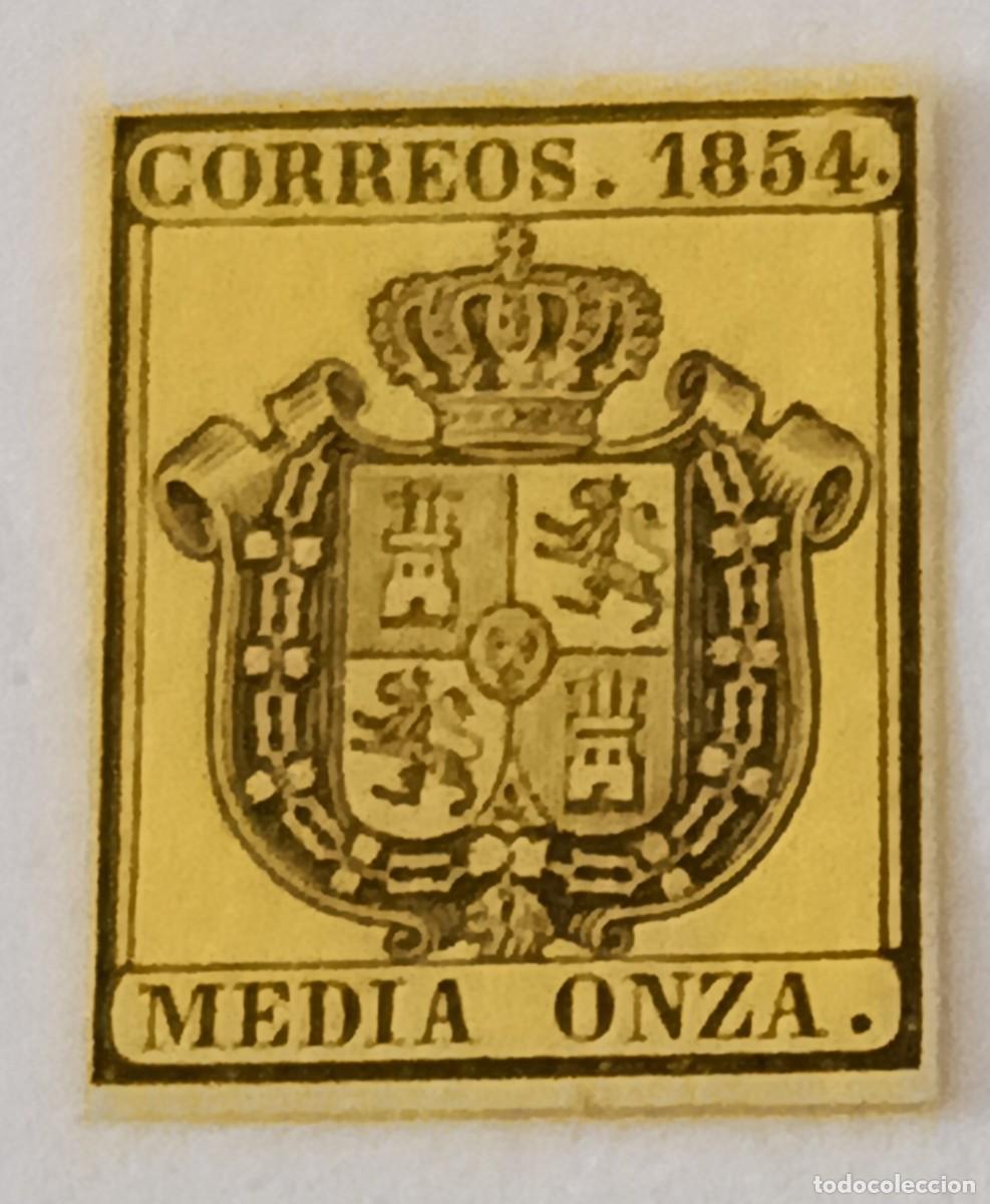 Sellos: Sello Espa&ntilde;a 1854, Isabel II, Edifil 28, Escudo de Espa&ntilde;a.