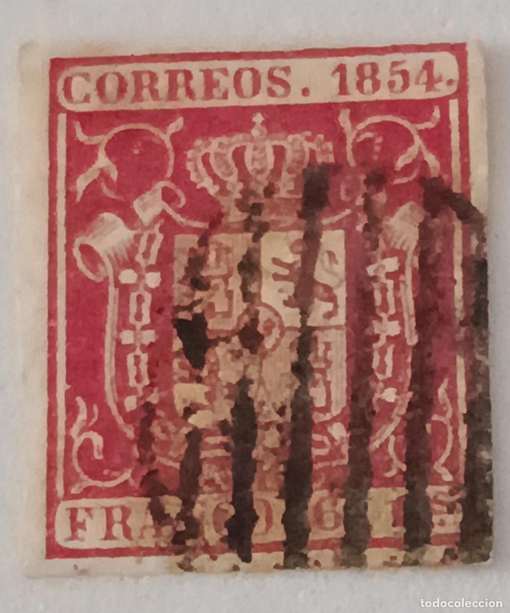 Sellos: Sello Espa&ntilde;a 1854, Isabel II, Edifil 24, Escudo de Espa&ntilde;a.
