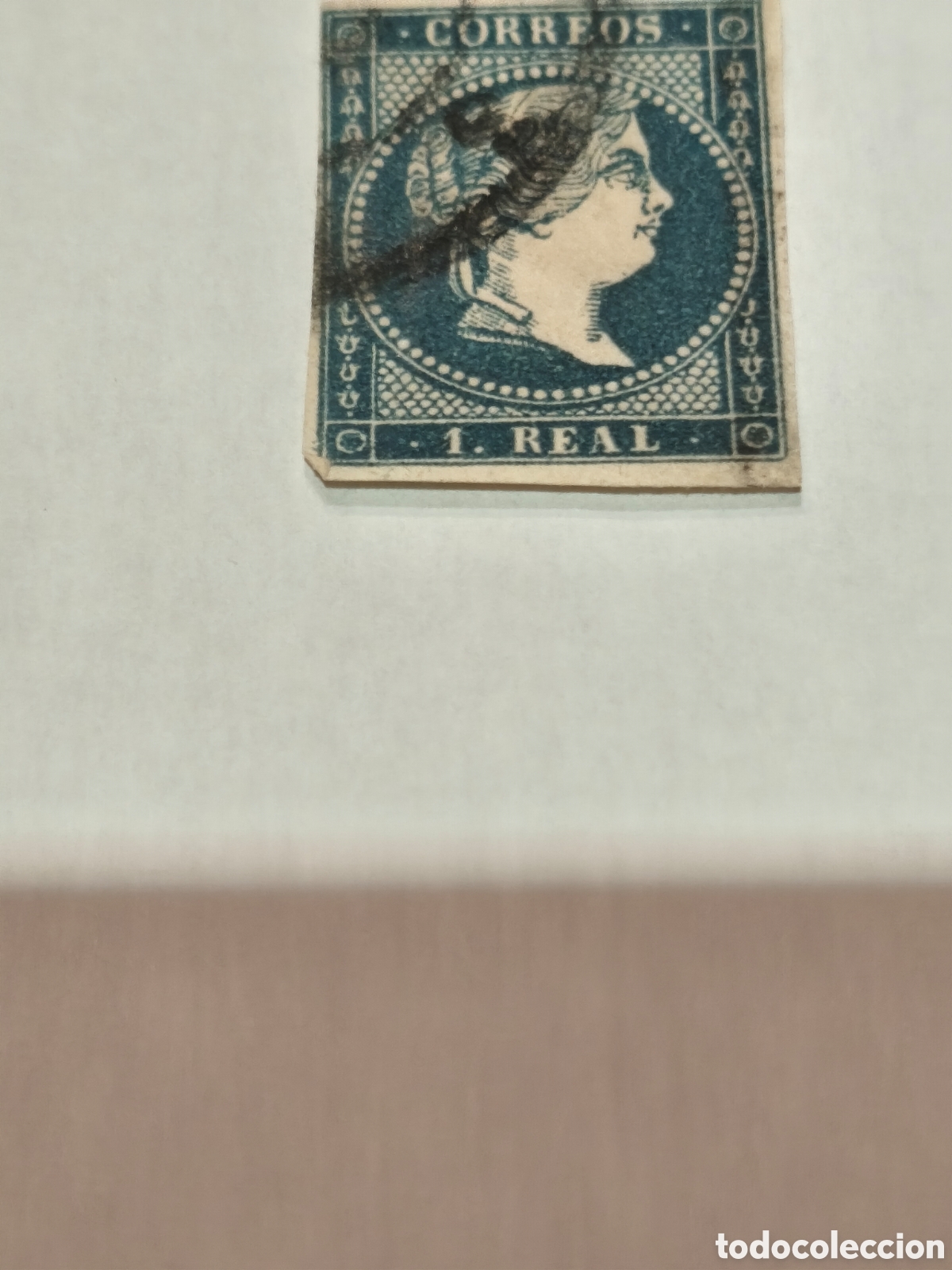 Sellos: Sello cl&aacute;sico de Espa&ntilde;a n 41 ,usado rueda de carreta ,1 real azul escaso ver imagenes