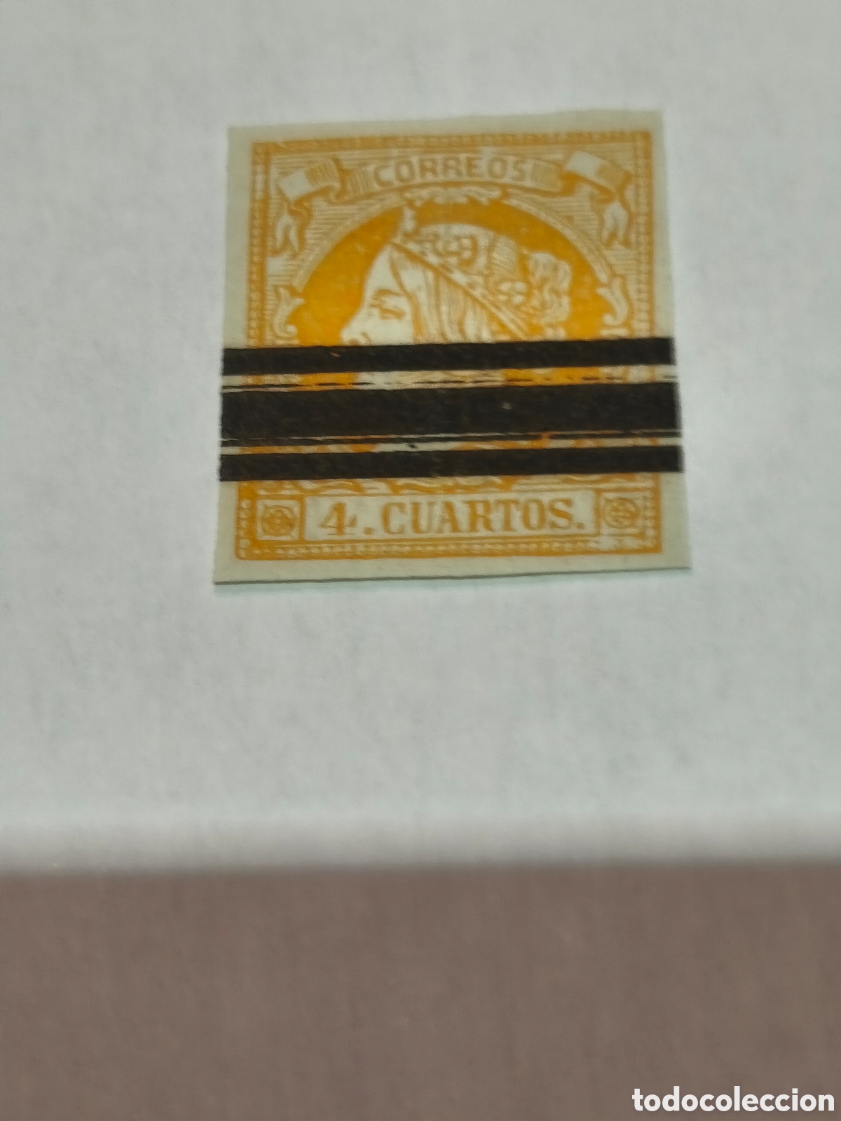 Briefmarken: Sello cl&aacute;sico de Espa&ntilde;a n 56 barrado nuevo * muy escaso ,4 cuartos escaso naranja ver