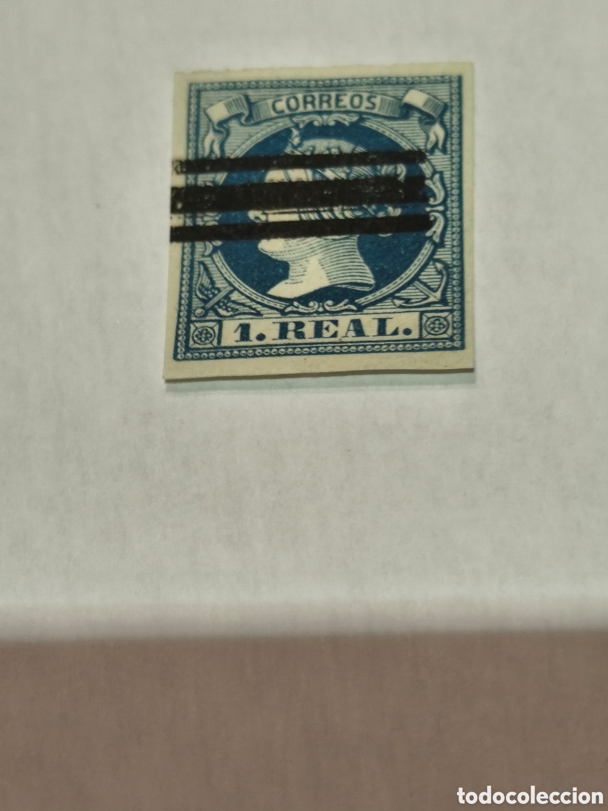 Sellos: Sello cl&aacute;sico de Espa&ntilde;a n. 55 escaso barrado nuevo * ,1 real azul .