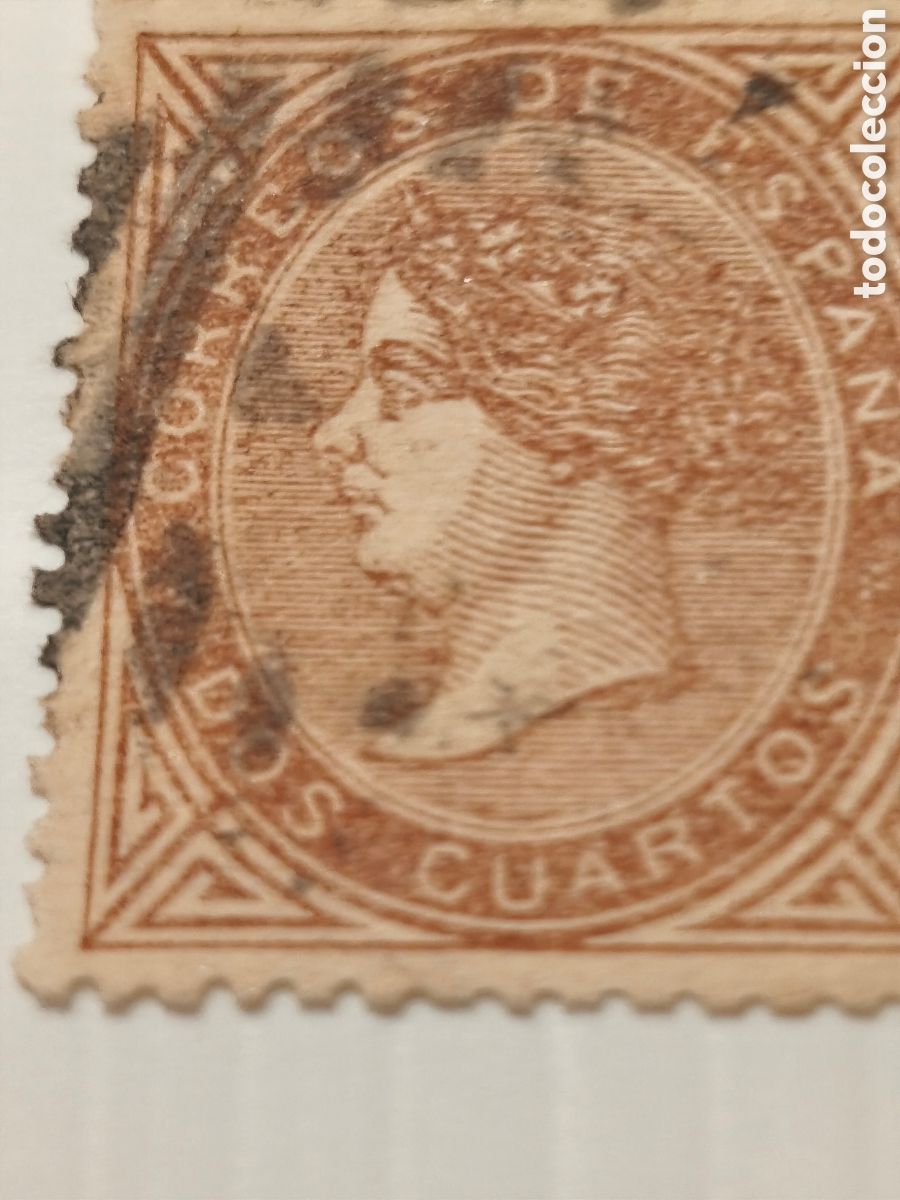 Sellos: Sello cl&aacute;sico de Espa&ntilde;a n 87 ,usado parrilla negra ,2 cuartos muy bonito verbimagenes