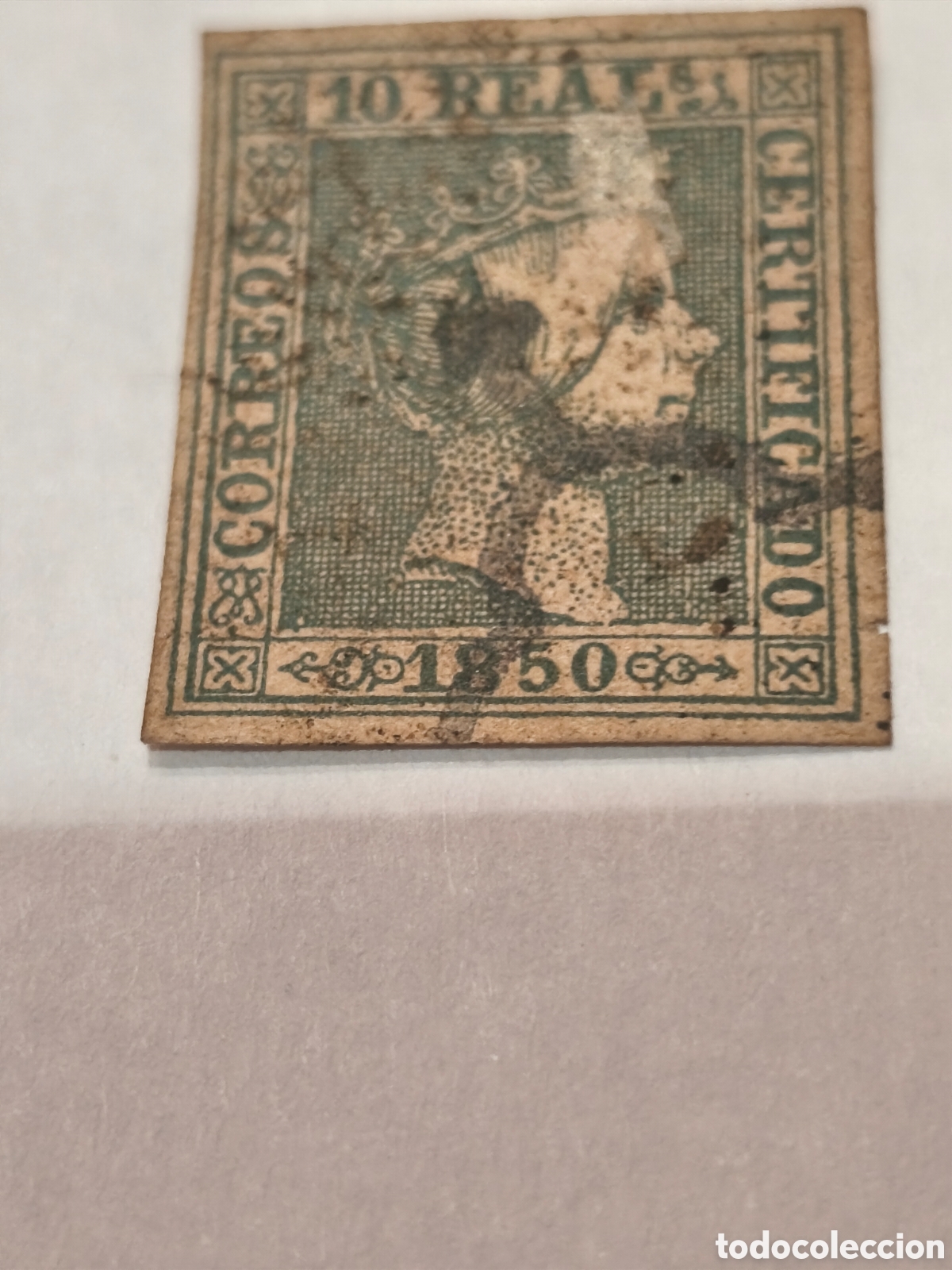 Sellos: Sello cl&aacute;sico de Espa&ntilde;a n 5 usado ara&ntilde;a negra,10 reales verde muy escaso ver