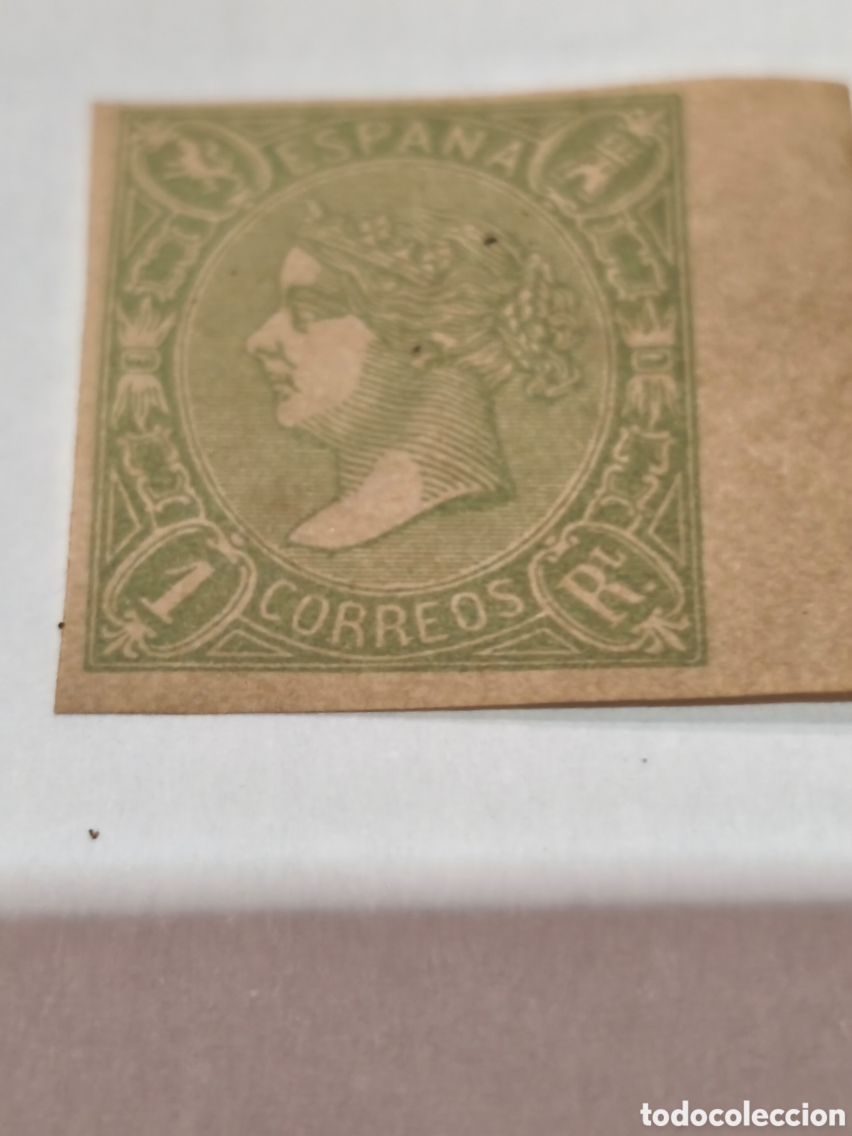 Sellos: Sello clasico de Espa&ntilde;a ,n 72 nuevo con goma** borde de hoja muy escsso 1 real verde ver imagenes