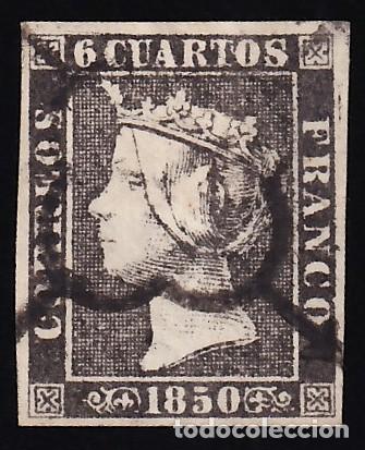 Sellos: ESPA&Ntilde;A, 1850 EDIFIL N&ordm; 1A, 6 cu. negro, [Tipo II.]