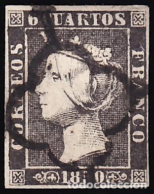 Sellos: ESPA&Ntilde;A, 1850 EDIFIL N&ordm; 1, 6 cu. negro, [Tipo I.]