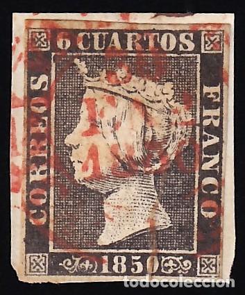 Sellos: ESPA&Ntilde;A, 1850 EDIFIL N&ordm; 1A, 6 cu. negro, [Tipo II. / Mat. Baeza, &rdquo;30 ENE 1850&rdquo;]