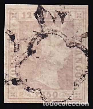 Sellos: ESPA&Ntilde;A, 1850 EDIFIL N&ordm; 2, 12 cu. lila,