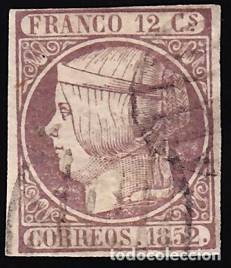Sellos: ESPA&Ntilde;A, 1852 EDIFIL N&ordm; 13, 12 cu. lila.