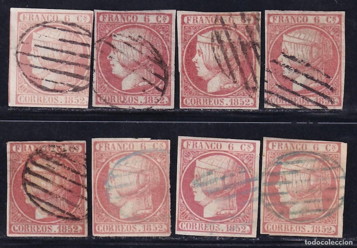Sellos: ESPA&Ntilde;A, 1852 EDIFIL N&ordm; 12, 6 cu. rosa. [distintos tipos de color y papel.]