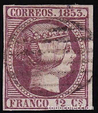 Sellos: ESPA&Ntilde;A, 1853 EDIFIL N&ordm; 18, 12 cu. violeta