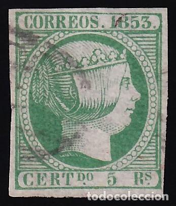 Sellos: ESPA&Ntilde;A, 1853 EDIFIL N&ordm; 20, 5 r. verde.