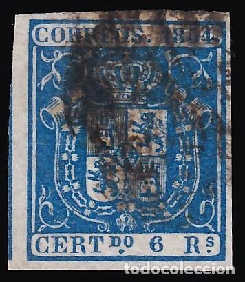 Sellos: ESPA&Ntilde;A, 1854 EDIFIL N&ordm; 27, 6 r. azul