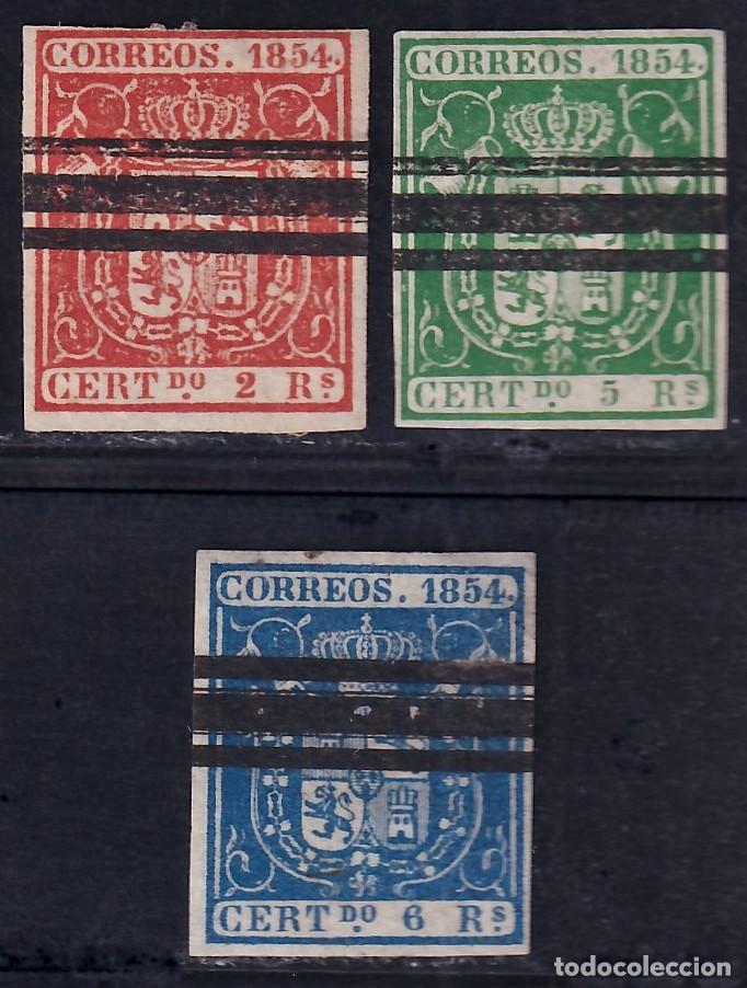 Sellos: ESPA&Ntilde;A, 1854 EDIFIL N&ordm; 25, 26, 27, [Barrados.]