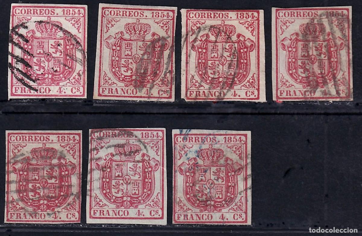 Sellos: ESPA&Ntilde;A, 1854 EDIFIL N&ordm; 33, 33A, 4 cu. carm&iacute;n, [Papel. Blanco y Azul.]