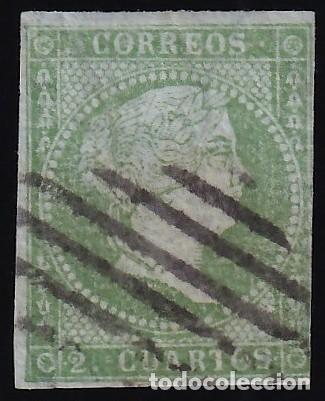 Sellos: ESPA&Ntilde;A, 1855 EDIFIL N&ordm; 39. 2 cu. verde. [Papel con Filigrana Lazos.]