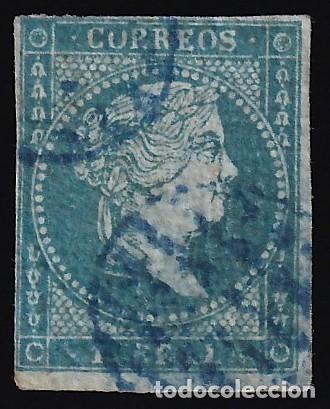 Sellos: ESPA&Ntilde;A, 1855 EDIFIL N&ordm; 41, 1 r. azul, [Mat. Parrila azul.]